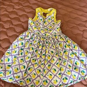 Lemon Print Kids Dress - Yellow and Green